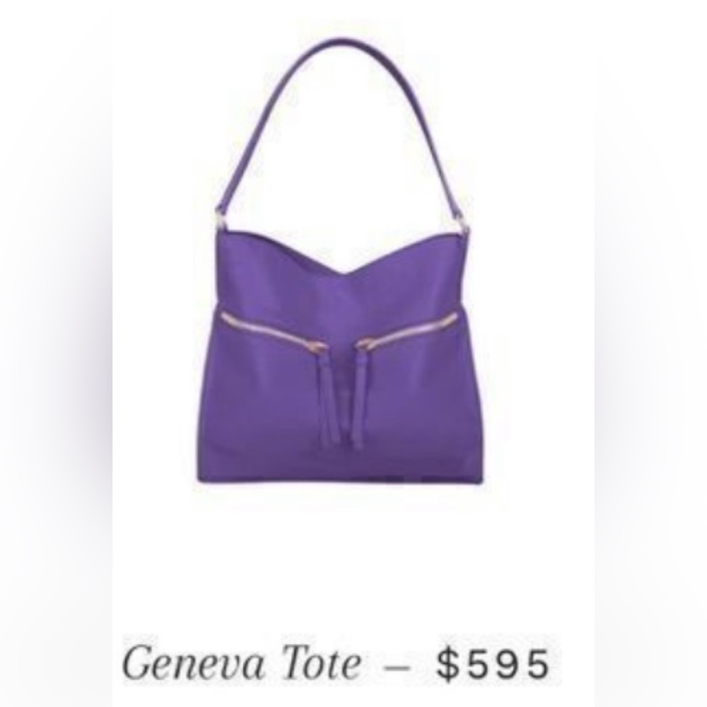 TOTE LE MONDE The Geneva Purple Pebbled Leather Shoulder Elegant Tote Bag. - Picture 5 of 13